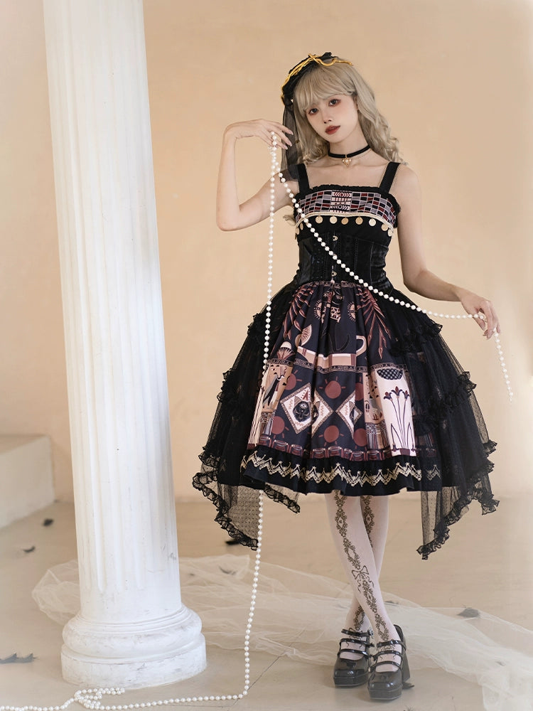 Retro Sleeveless Suspender Dress & Corset Skirt WIT0051