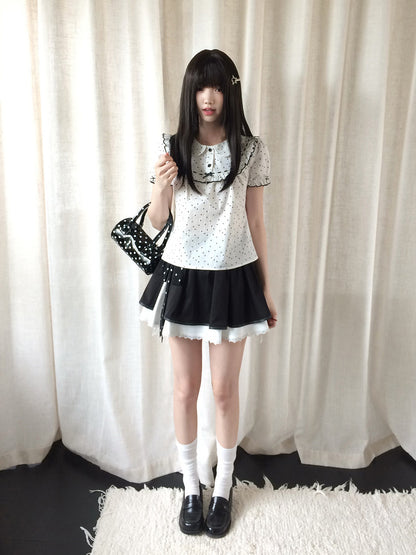 Polka Dot Doll Collar Ruffle Blouse LAL0179