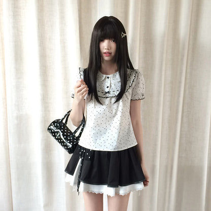 Polka Dot Doll Collar Ruffle Blouse LAL0179