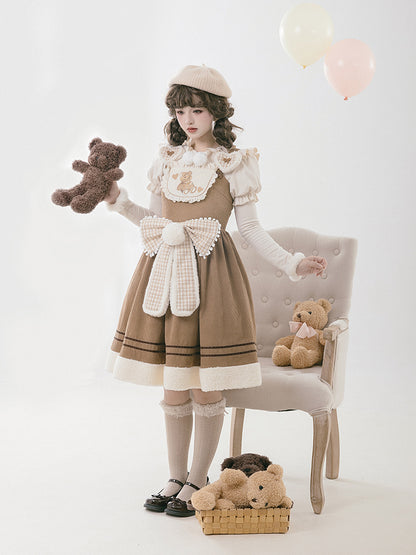 Corduroy Mid-Length Dress with Bear Embroidery WIT0208