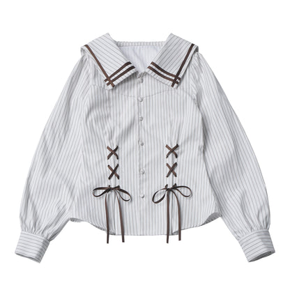Sailor Collar Striped Shirt And Bloomer Skirt PIN0043