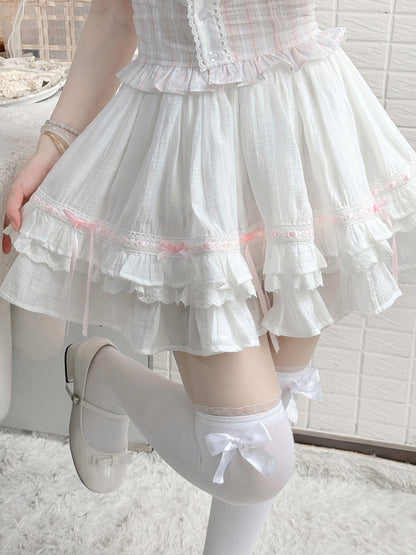 Tiered Ruffle Lace Trim Mini Skirt LAL0244