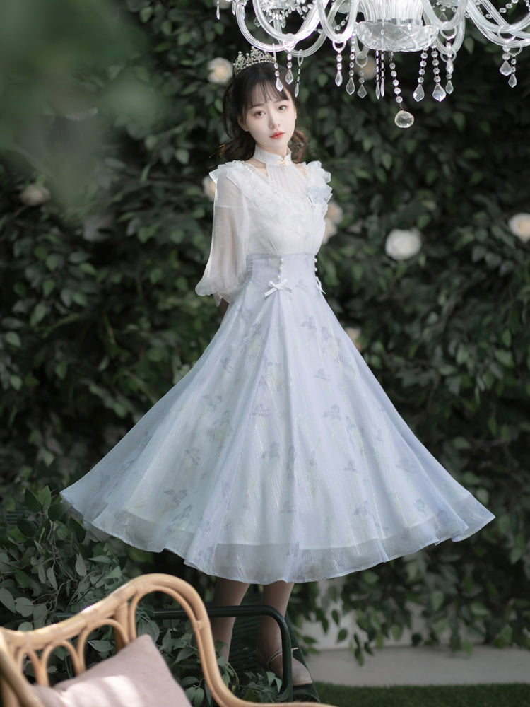 Elegant Middle Sleeve Light Blue Girly Dress YOU0035