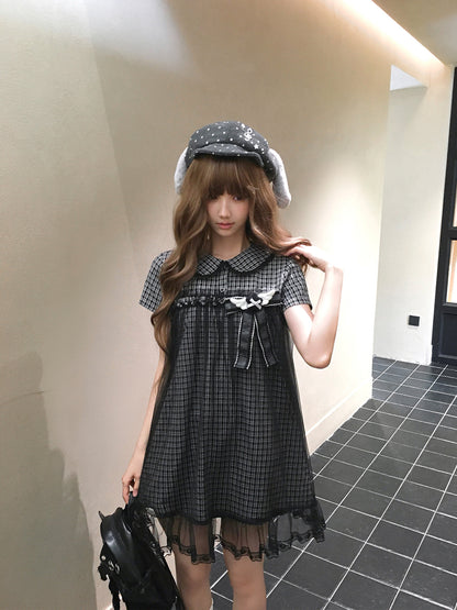 Vintage Plaid Wing Bow Dress LAL0221