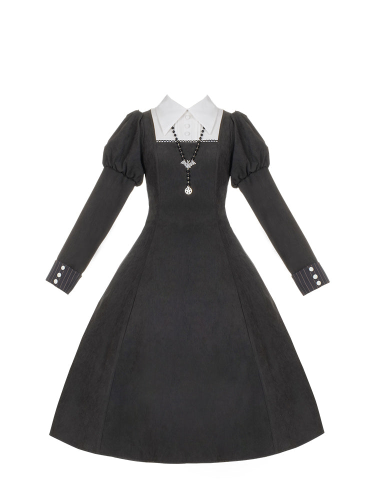 Gothic Nun-Style Volume Long Sleeve Dress WIT0139