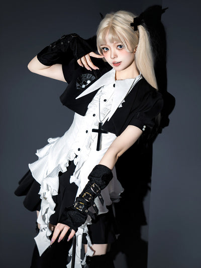 Black White Gothic Lolita Blouse Skirt Set YOU0290