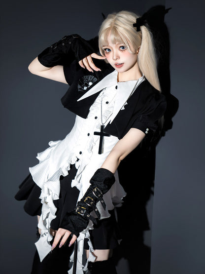 Black White Gothic Lolita Blouse Skirt Set YOU0290