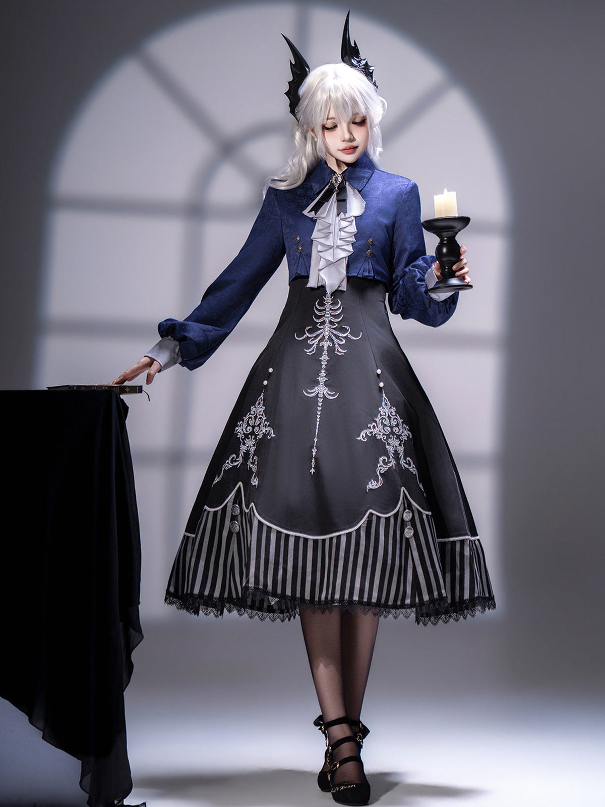 Gothic Lolita Skeleton Embroidered Jacket Dress Set YOU0268