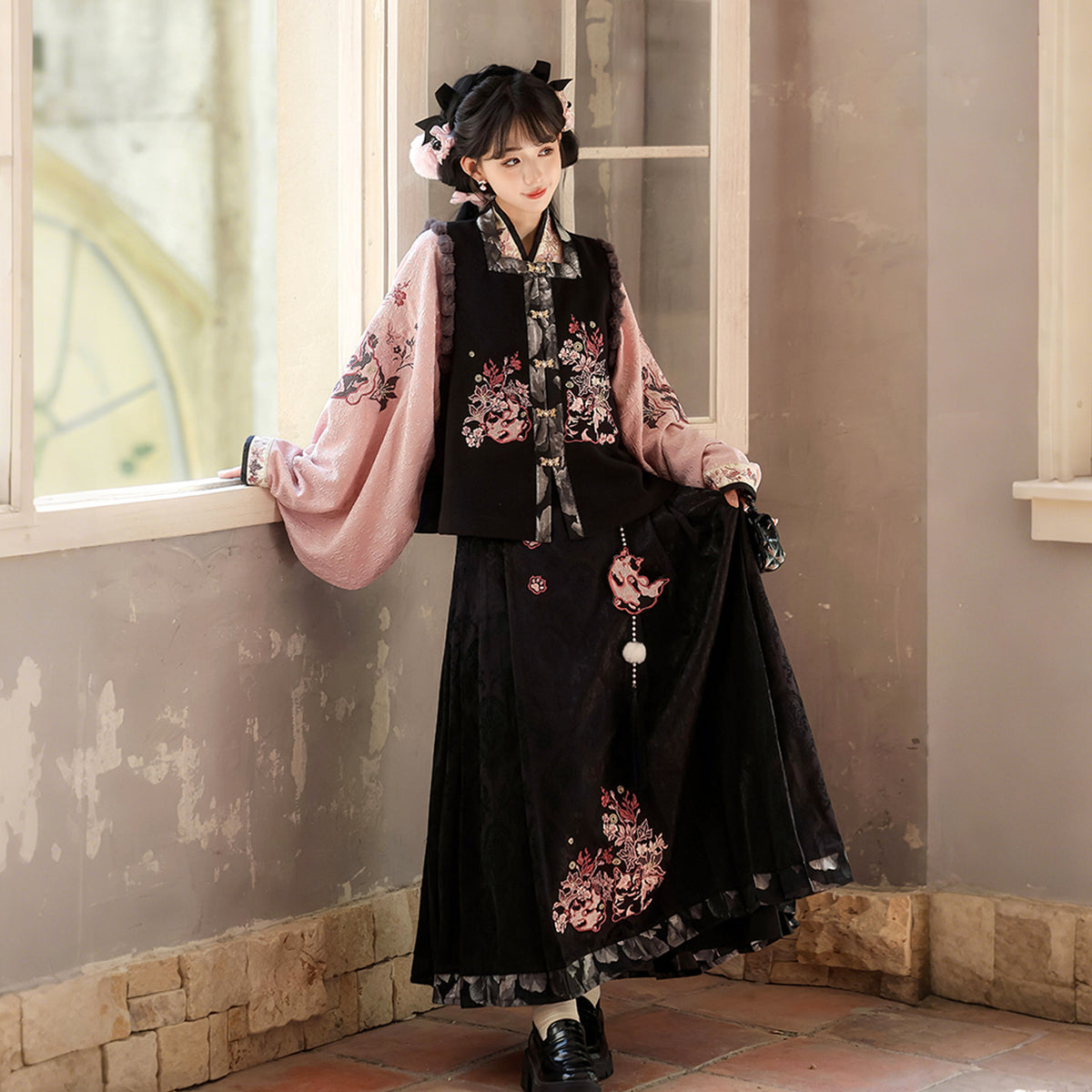 Chinese Style Floral Embroidered Skirt Set YOU0321