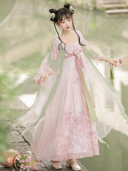 China Style Goldfish & Flowers Embroidery Sweet Pink Dress YOU0073