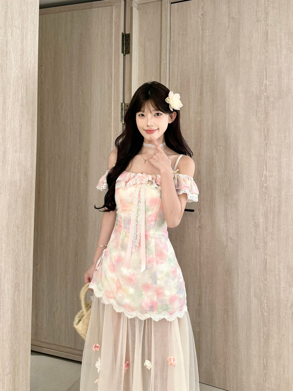 Floral Mesh Off Shoulder Maxi Dress BEL0030