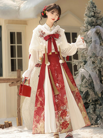 Chinese Style Floral Shirt Skirt And Cape Set YOU0325