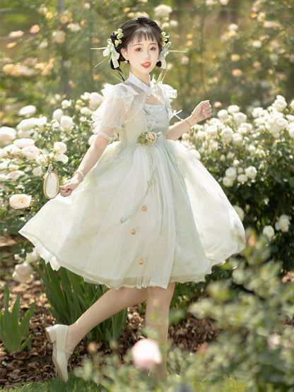 Lace Shawl and Flower Embroidery China Dress YOU0092