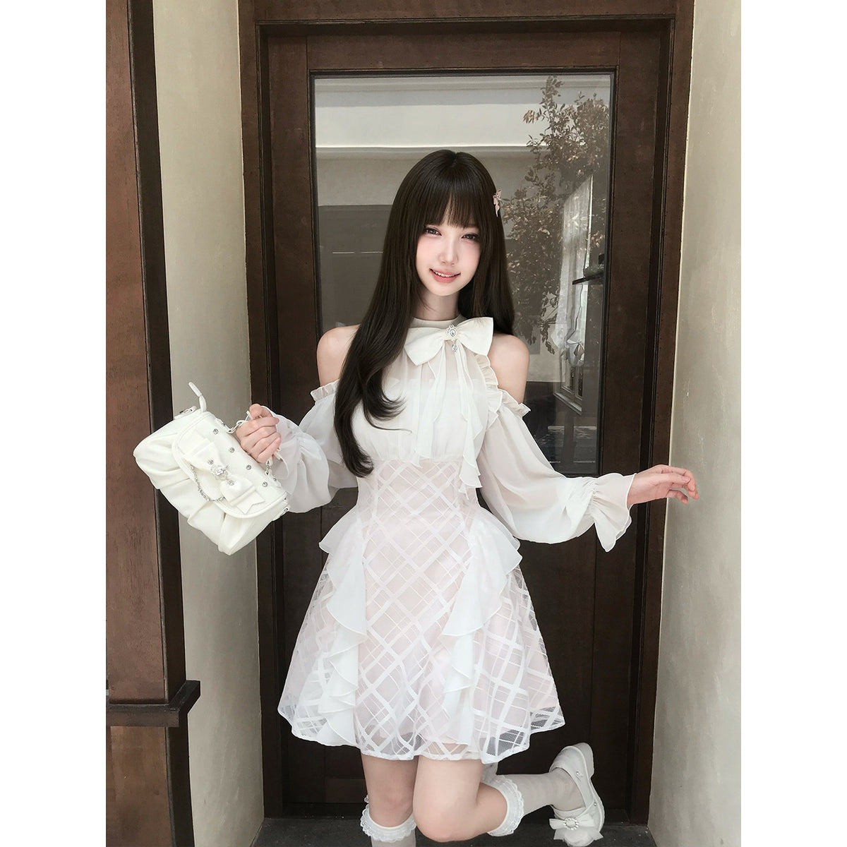 Peter Pan Collar Puff Sleeve A-Line Dress LAL0211