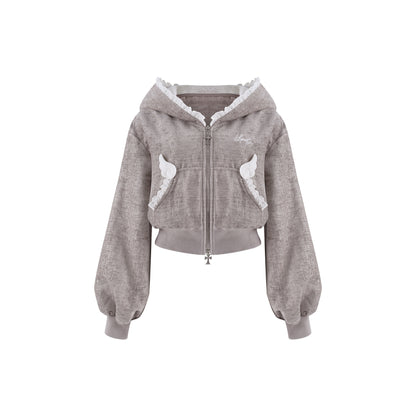 Cat Ear Hooded Grey Jacket And Ruffle Cake Skirt Set SER0157
