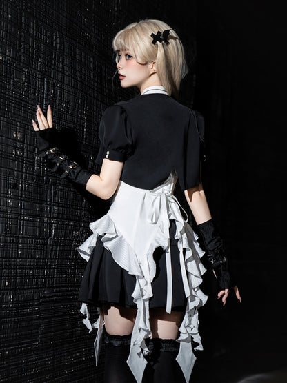 Black White Gothic Lolita Blouse Skirt Set YOU0290