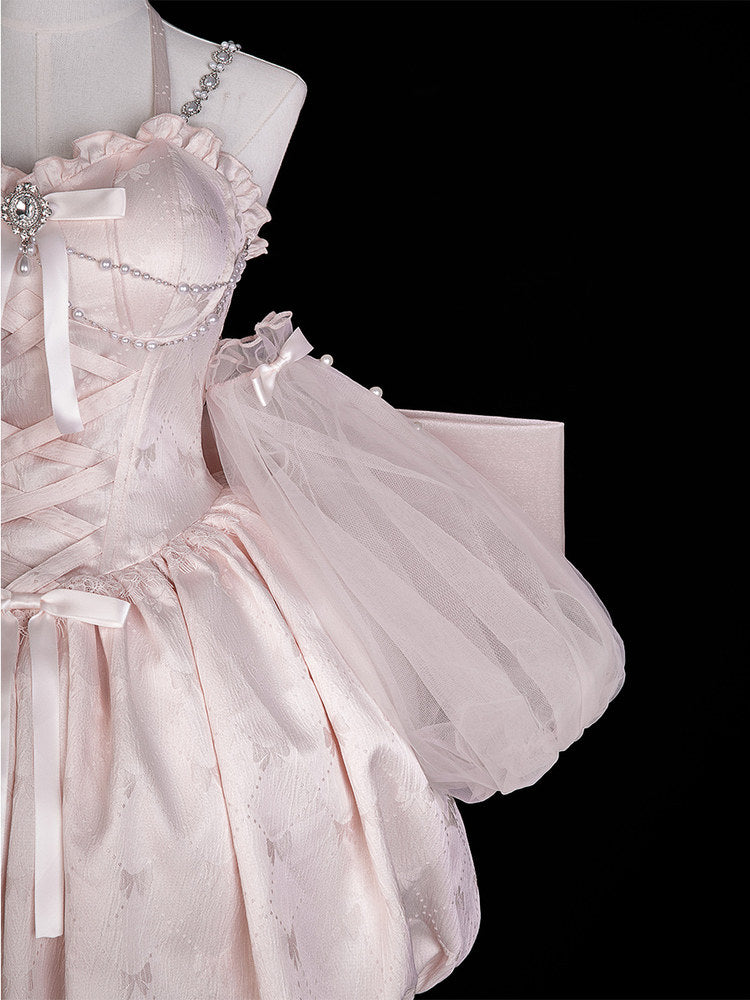 Pink Ballet Lace-Up Lolita Jumper Skirt Dress YOU0305
