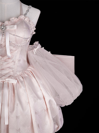Pink Ballet Lace-Up Lolita Jumper Skirt Dress YOU0305