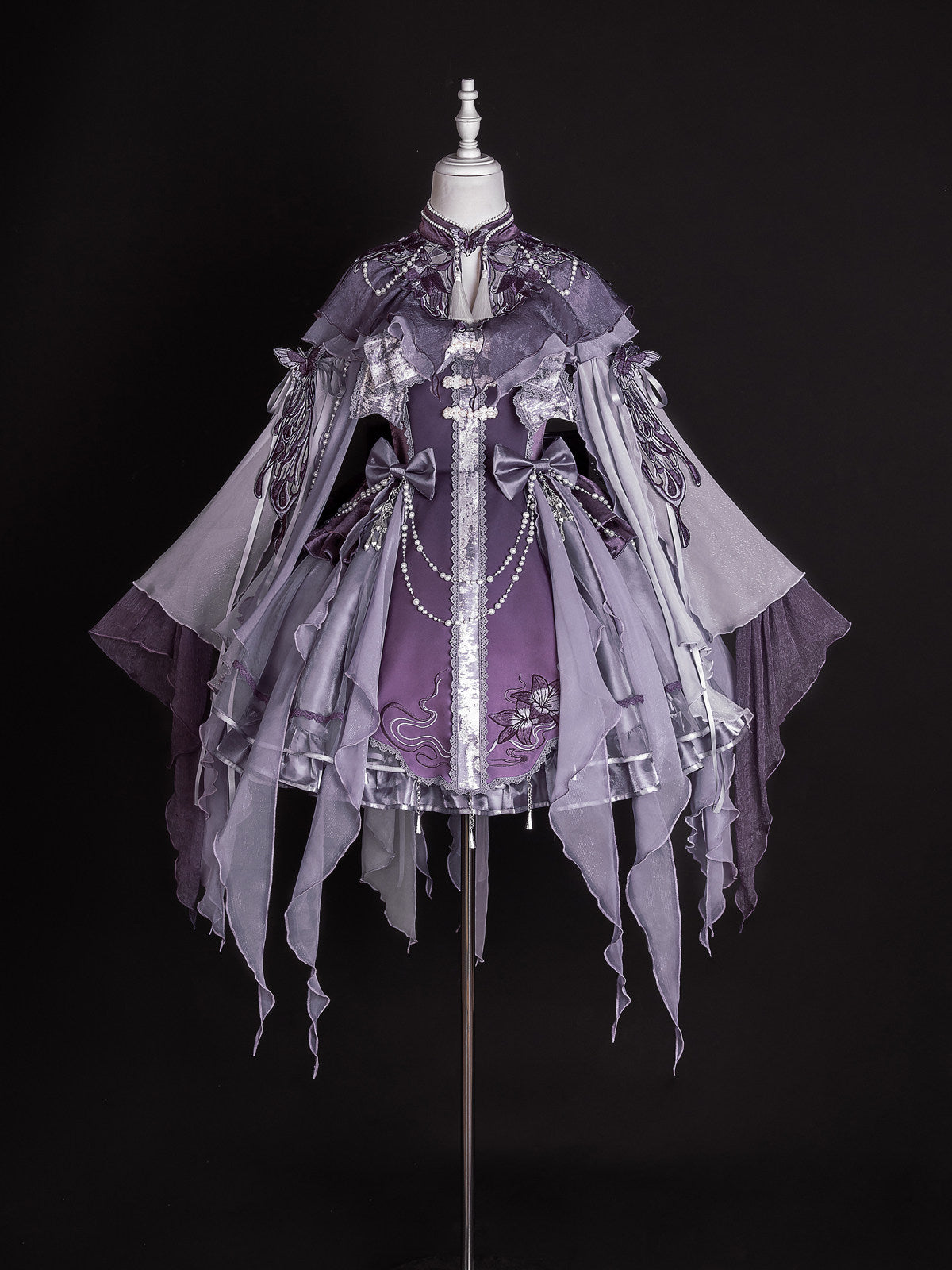 Chinese Style Gothic Lolita Ruffled Chiffon Dress Set YOU0267