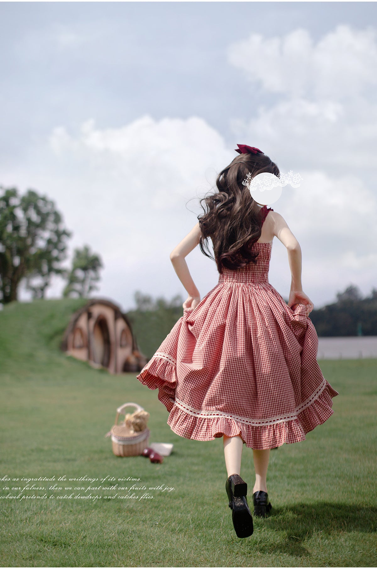 French Puff Sleeve Shirt & Red Checked Skirt HUT0095