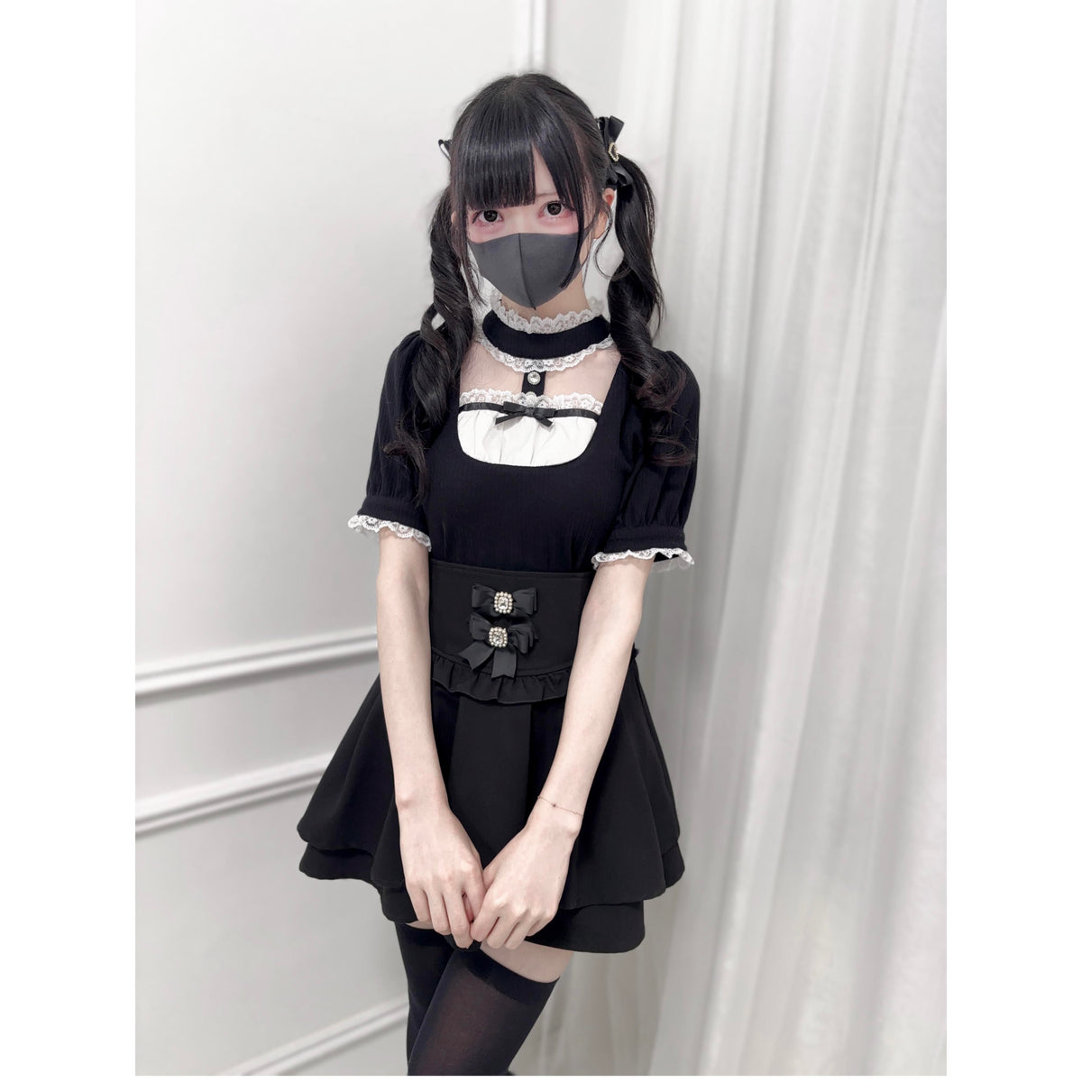 Stand Collar Ribbon Knit Top NEK0038