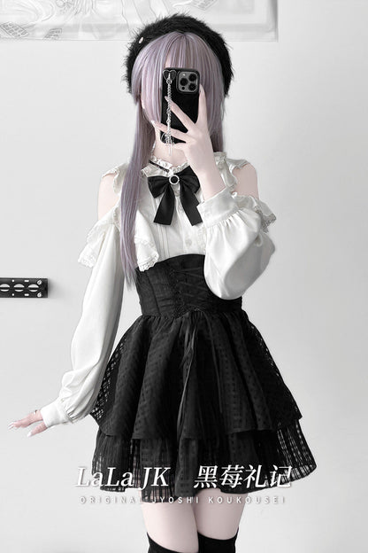 Ribbon Bow Blouse With Corset Tiered Skirt LAL0155