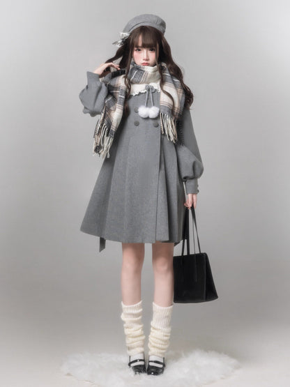 Gray Wool Coat Beret Scarf Set HUT0159