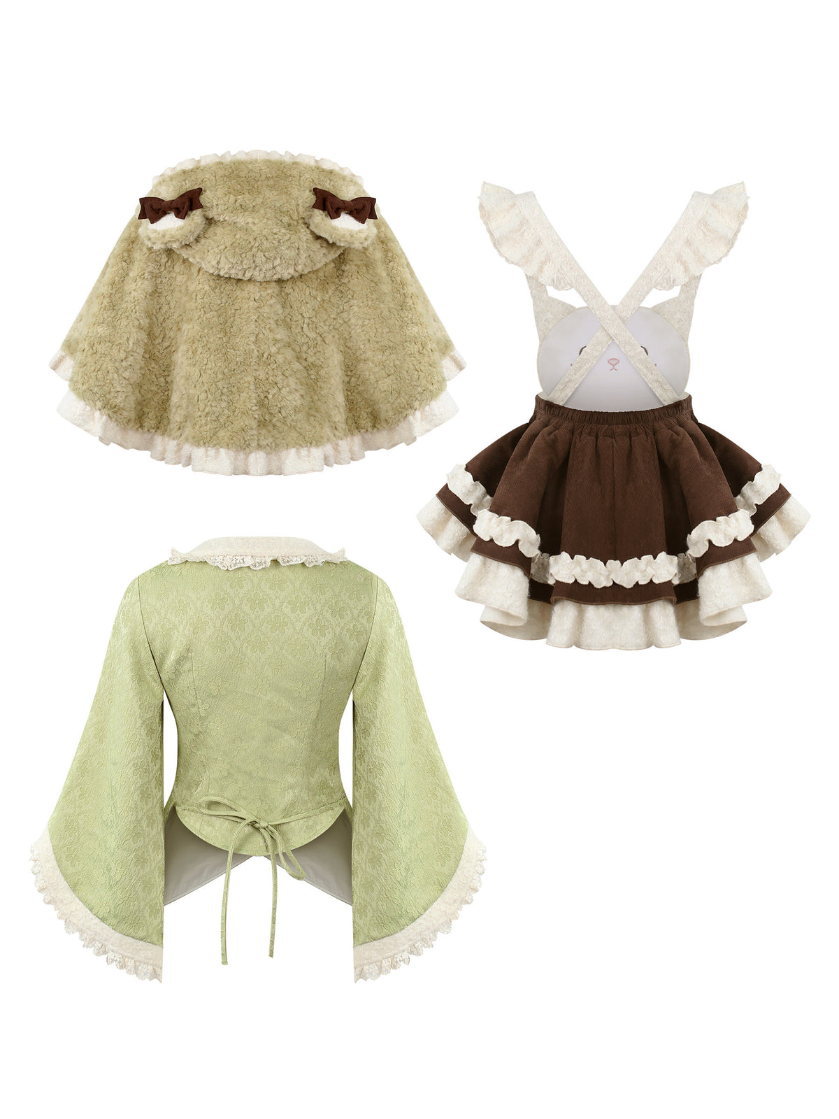Fluffy Hooded Cape With Kimono Wrap Top SER0167