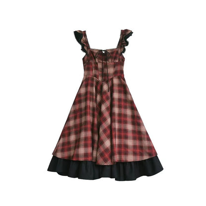 Red Checked Sleeveless Dress HUT0042