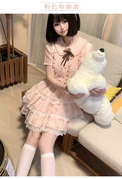 Ruffle Collar Tiered Lace Dress LAL0246