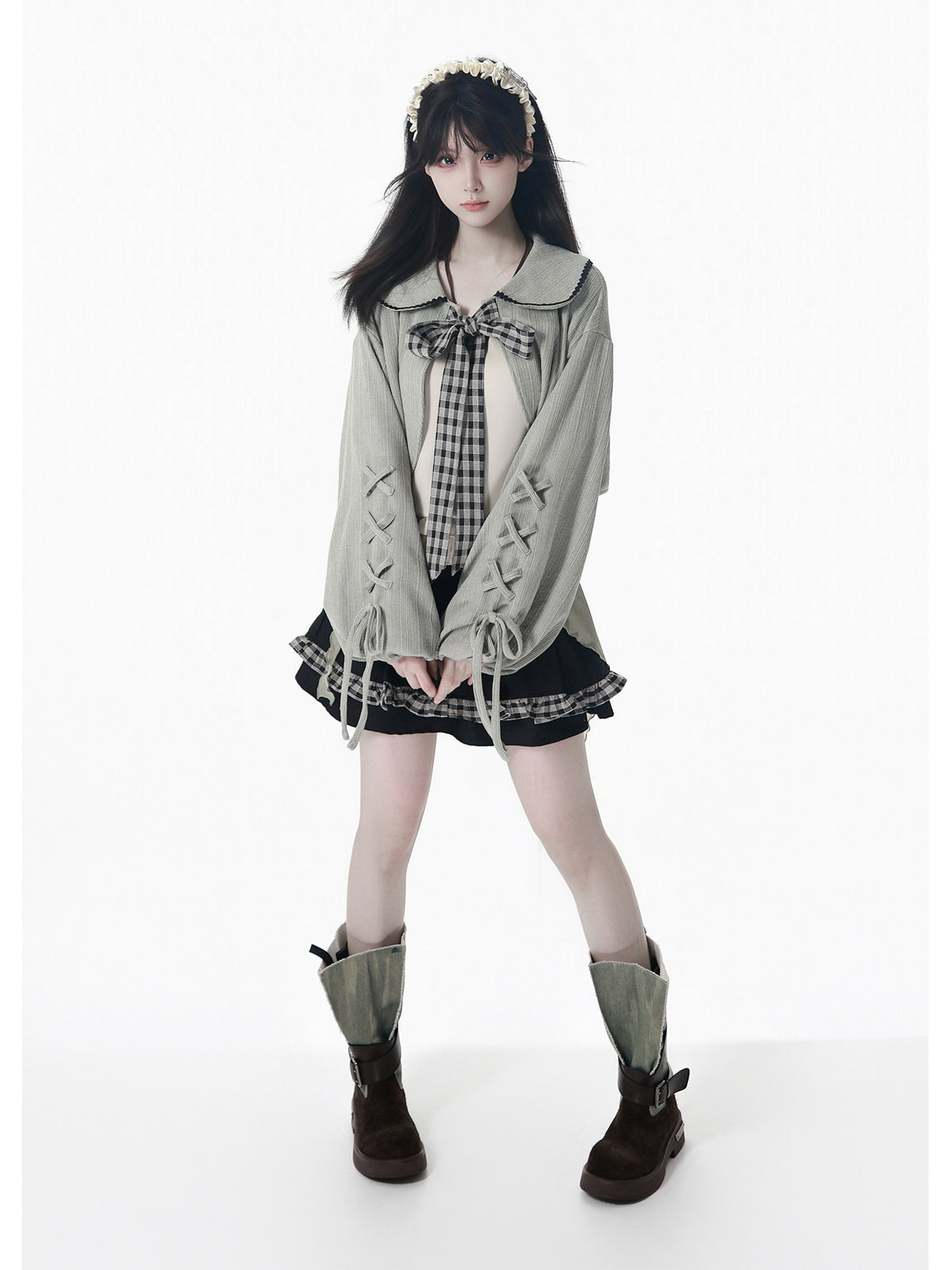 Hooded Cape Doll Collar Ribbon Jacket PIN0035