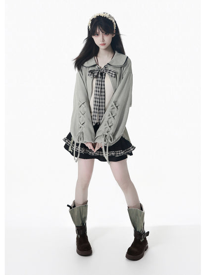 Hooded Cape Doll Collar Ribbon Jacket PIN0035