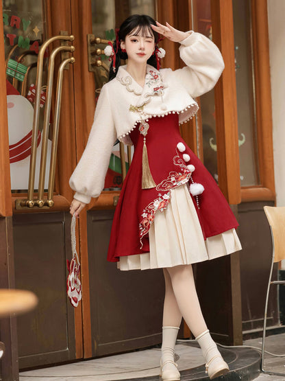 Chinese Style Embroidered Cami Dress Three-Piece Set YOU0239