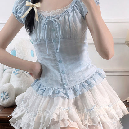 Square Neck Corset Top Tiered Skirt Set LAL0243