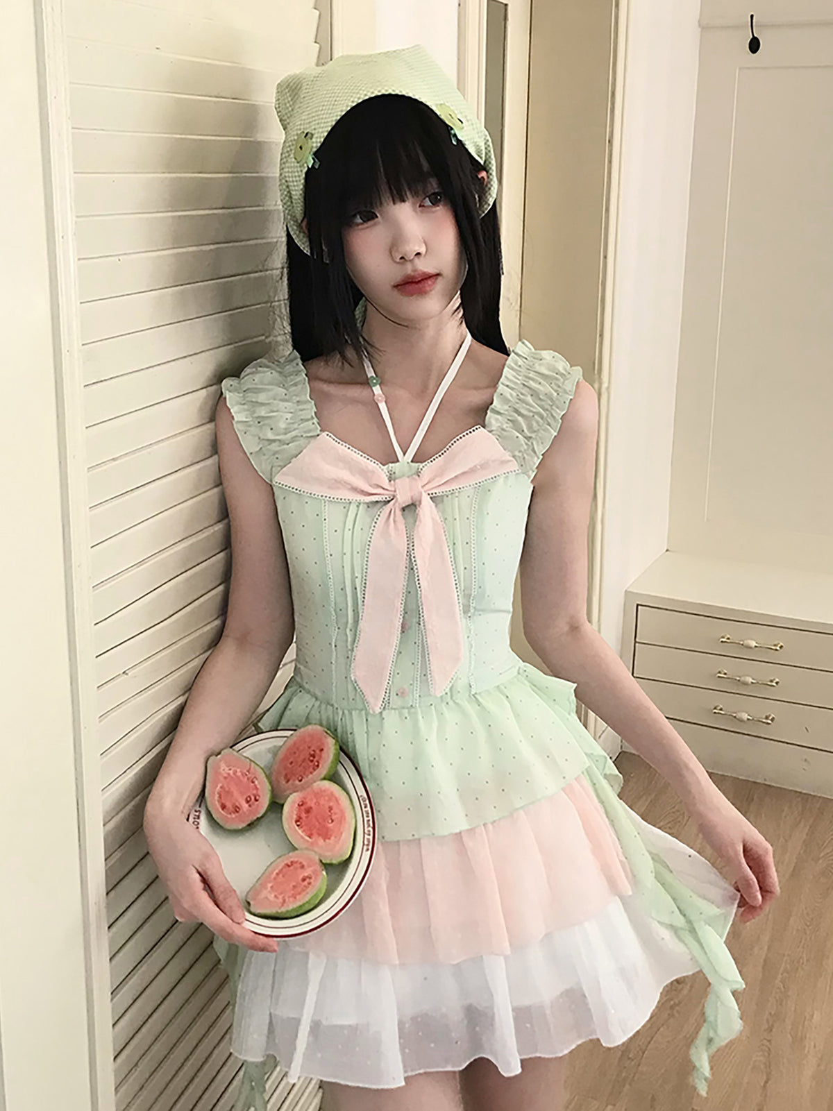 Pastel Ribbon Tiered Ruffle Dress LAL0173