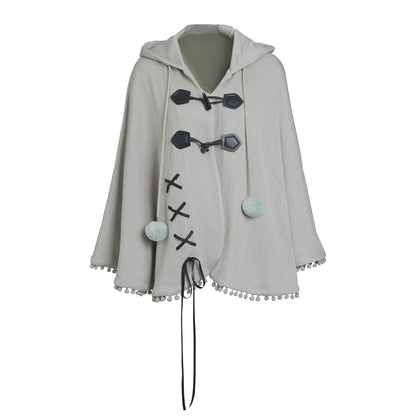 Hooded Cape Doll Collar Ribbon Jacket PIN0035