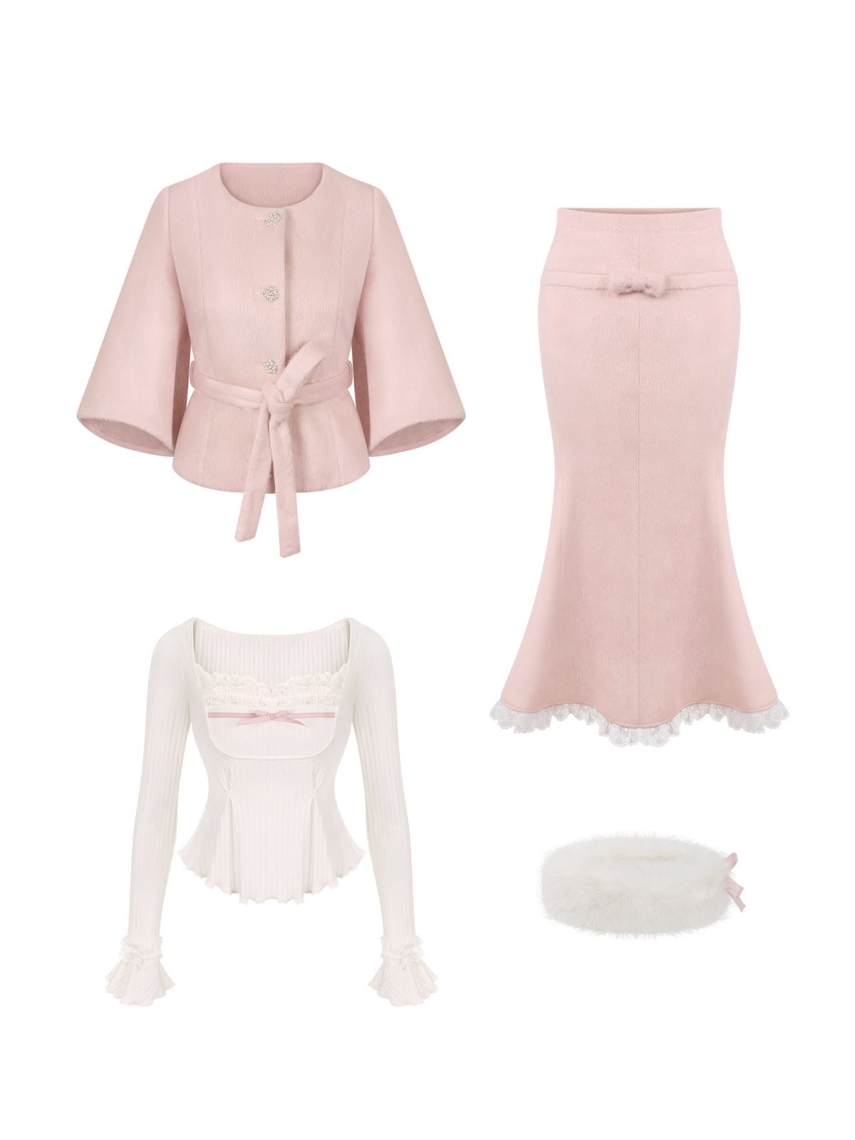 Mermaid Skirt Knit Top Wool Short Jacket Set SER0144