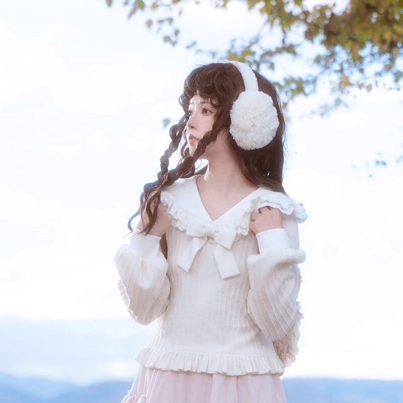 Ruffle Collar Bow Knit Sweater With Tiered Skirt LAL0162