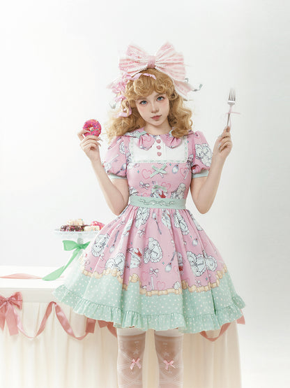 Lovely Print Pink and Green Mini Lolita Dress WIT0168