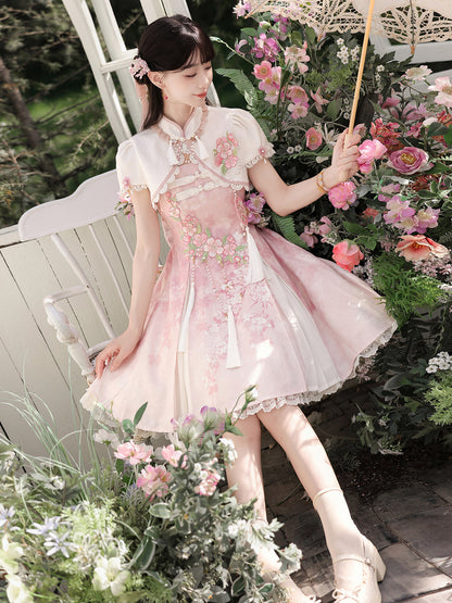 Chinese Style Cherry Blossom Embroidered Cape Dress YOU0272
