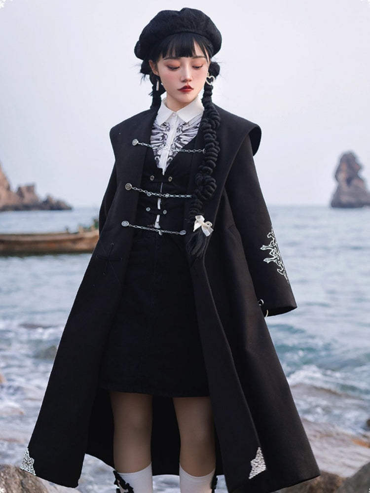 Black Long Cape Coat CHE0038