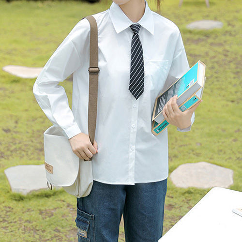 2022年秋の新しい韓国スタイル プレッピーなヴィンテージシフォン白シャツ 女性用長袖学生服 ネクタイシャツ