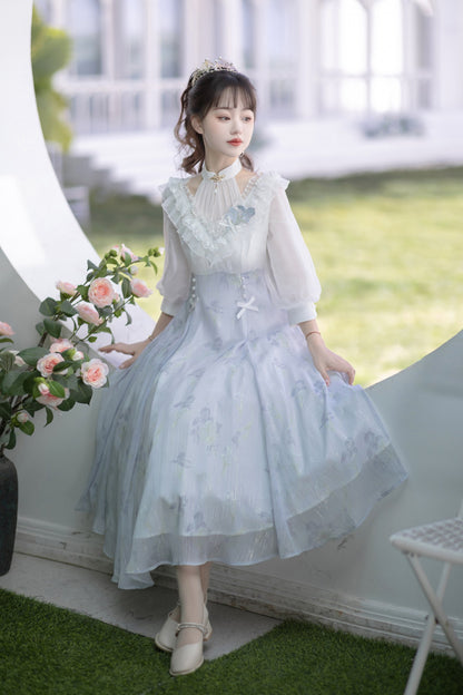 Elegant Middle Sleeve Light Blue Girly Dress YOU0035