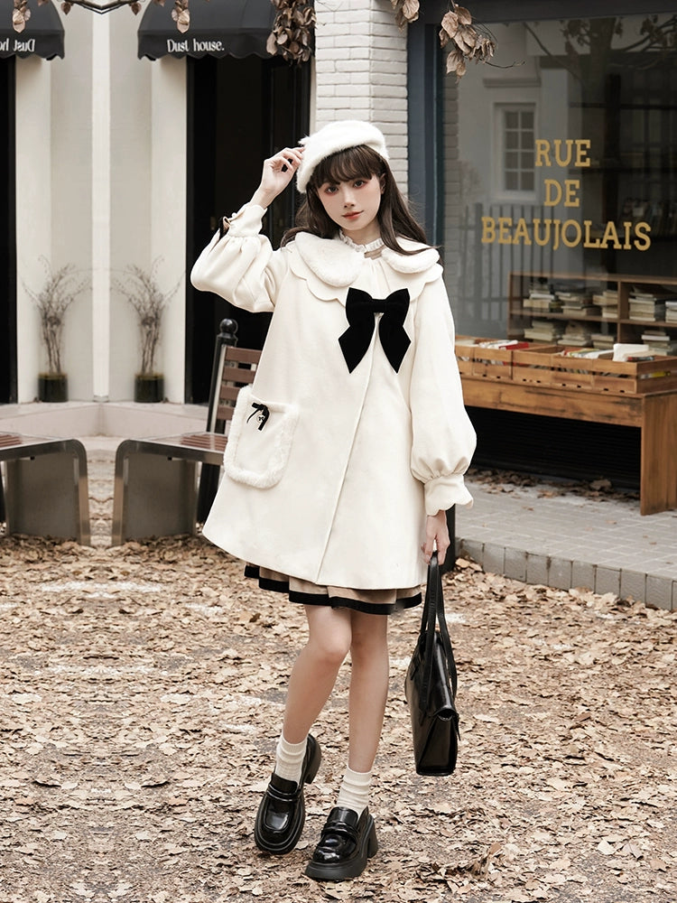 Big Black Ribbon Lolita White Coat WIT0031