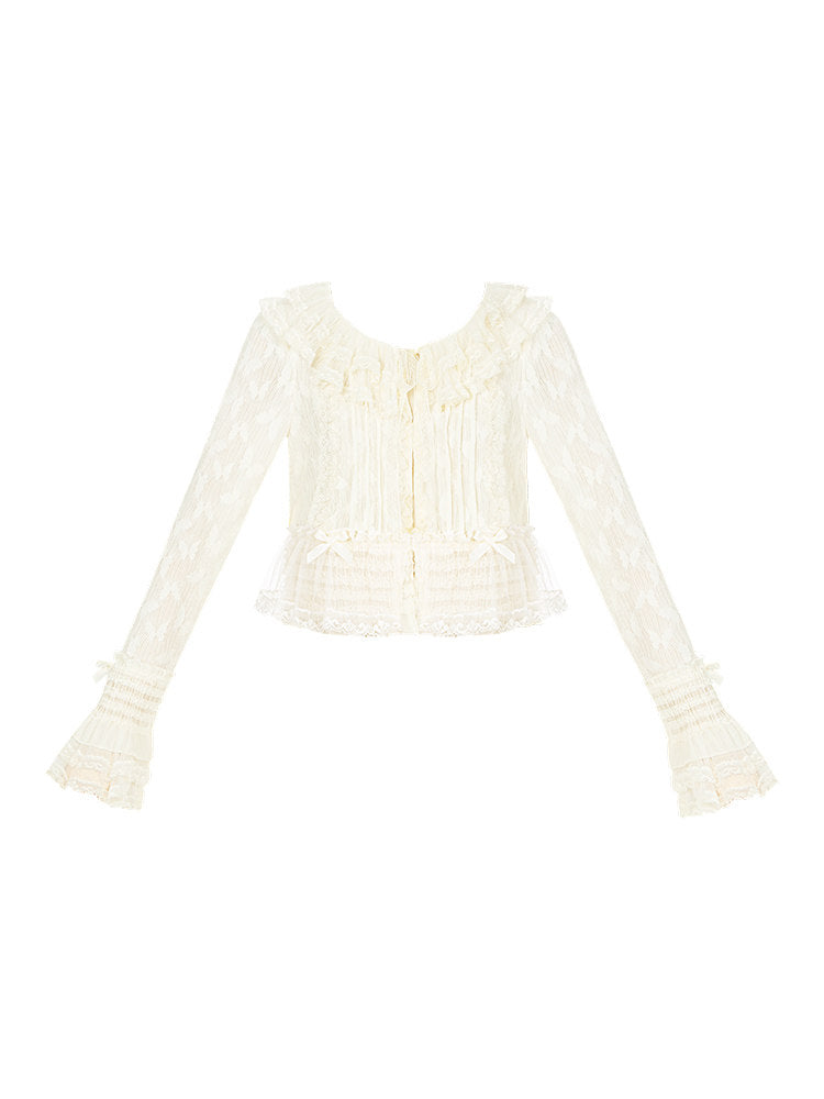 Ruffle Collar Lace Trim Cardigan WIT0300