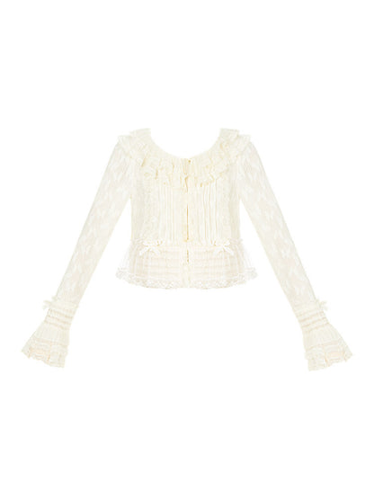 Ruffle Collar Lace Trim Cardigan WIT0300