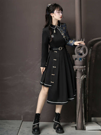 Chinese-Style Belt Asymmetry Dress YOU0104