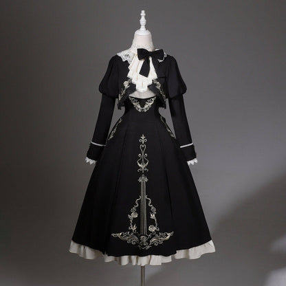 Gothic Violin Embroidered Suspender Dress Set YOU0231