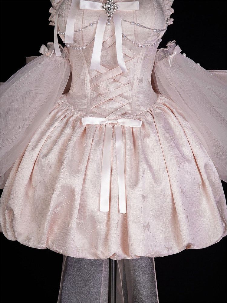 Pink Ballet Lace-Up Lolita Jumper Skirt Dress YOU0305