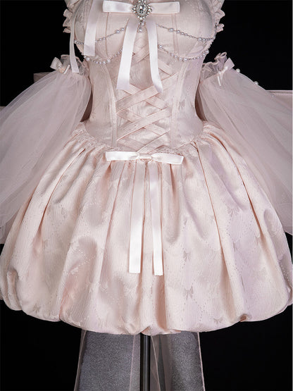 Pink Ballet Lace-Up Lolita Jumper Skirt Dress YOU0305
